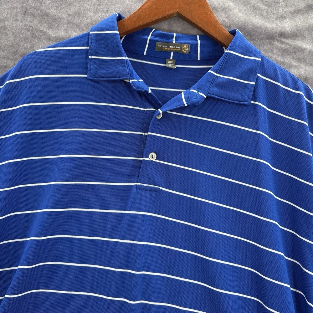 Peter Millar Summer Comfort Polo Mens XXL Blue Stripe Shirt Golf